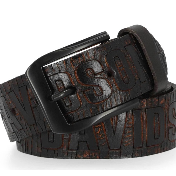 Harley Davidson Men’s 36 Cracked Earth leather belt Raised HD Logo brown New